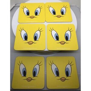 Rare Retro Looney Tunes Tweety Bird 6‎ Drink Coasters Set, Warner Brothers